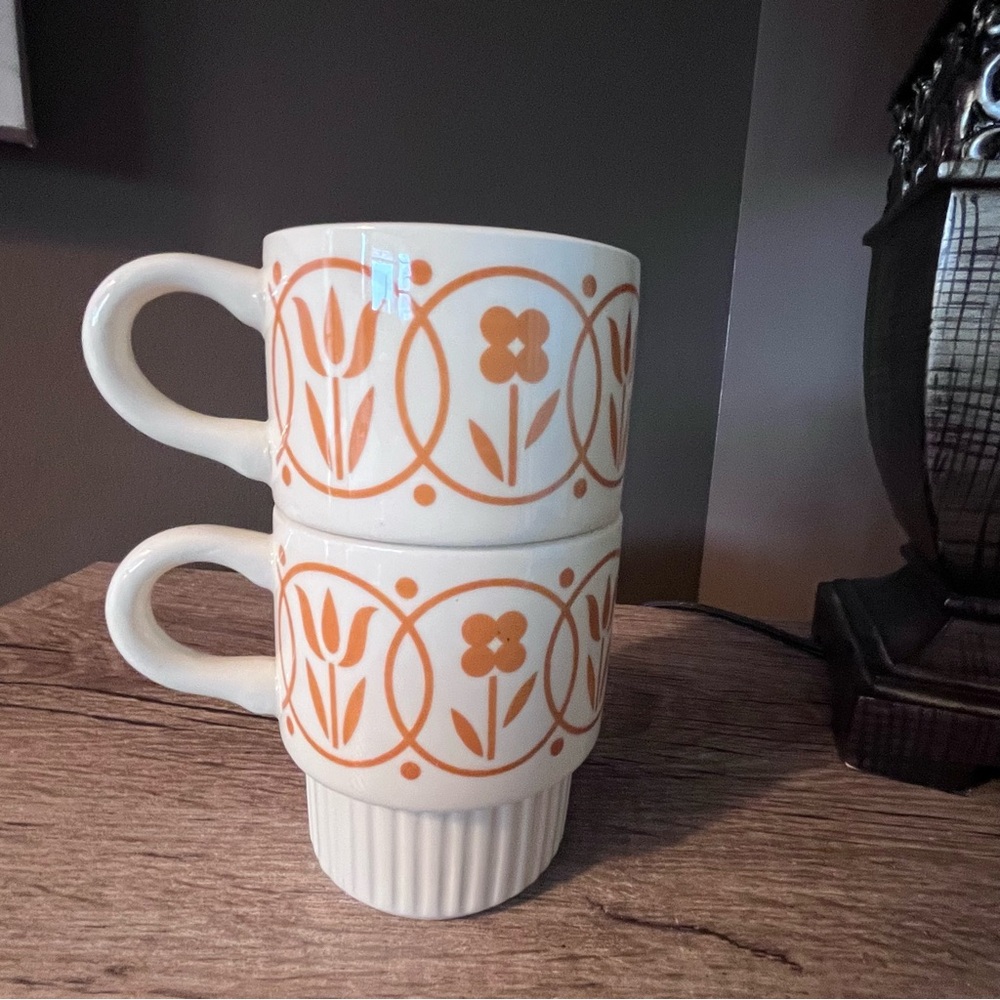 USA Vintage Chic White Mug LS with Orange Design Stackable 197’s MCM